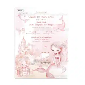 πρόσκληση βάπτισης ροζ γοργόνα